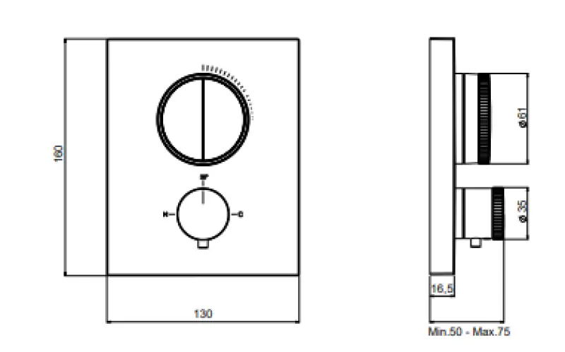 SB Push Square indbygget termostatarmatur med trykknapomskifter og volumenregulator mat hvid 1208955127