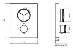 SB Push Square Indbygningstermostat med trykknap, 3-vejs omskifter og volumenregulator PVD kobber 1208955136