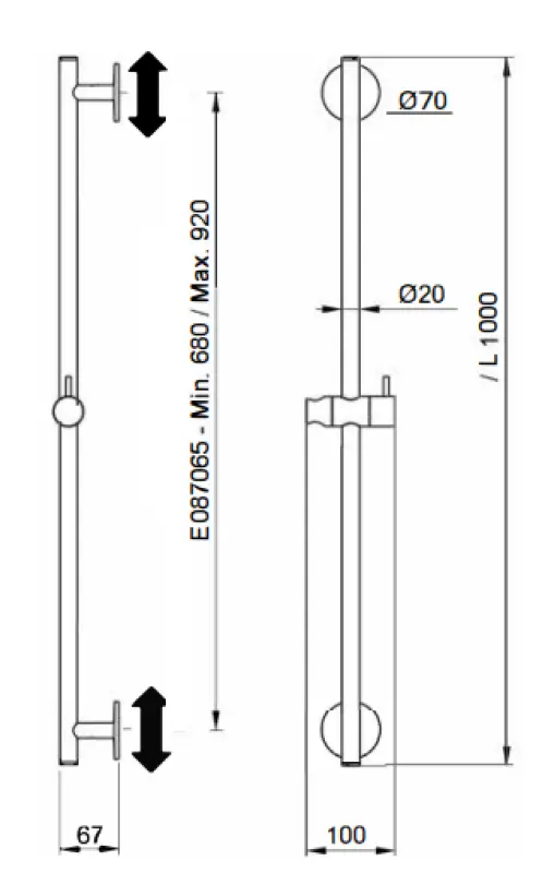 SB Rubinetterie Universale L 1000 Flexi Round glidestang krom 1208955231