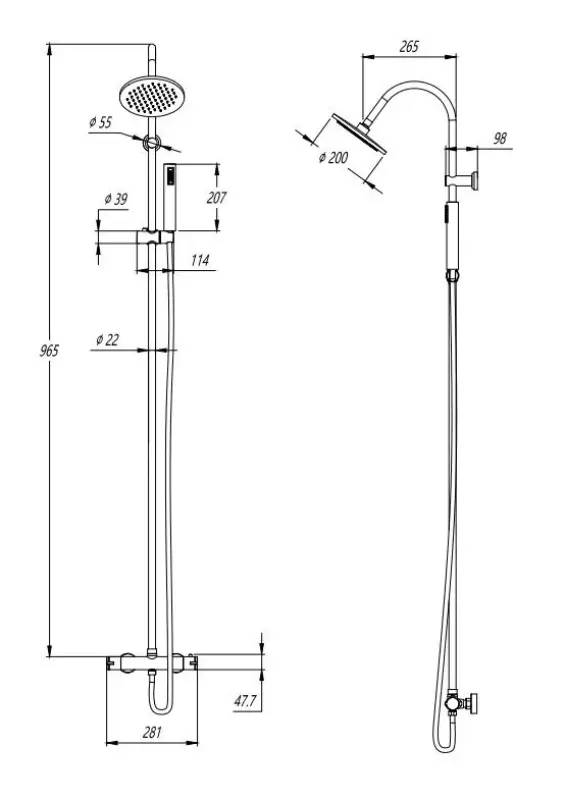 Aquadesign Orly brusesæt termostat med regnbruser krom