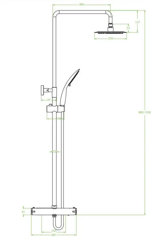 Aquadesign Valence påbygget brusesæt med termostat og regnbruser i krom