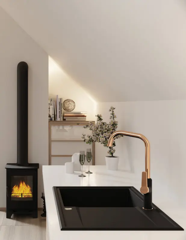 Aquadesign Cesena granit vask med afløbsbak, vendbar, farve sort