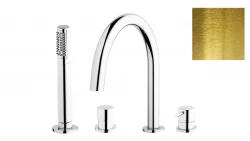 Waterevolution Flow 4-huls Badekran til Badekantmontering børstet messing natur T138LE