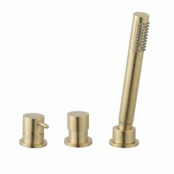 Waterevolution Flow 3-huls Badarmatur til Badekarkantmontering PVD Børstet Lys Guld T138SBWGE