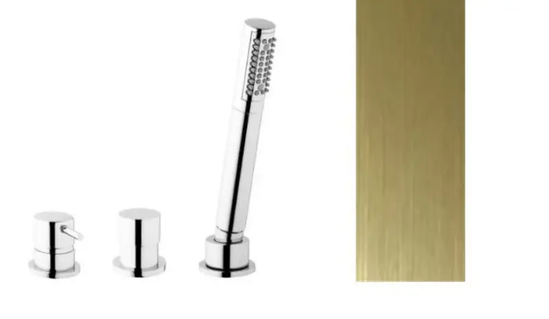 Waterevolution Flow 3-huls Badarmatur til Badekarkantmontering PVD Børstet Lys Guld T138SBWGE