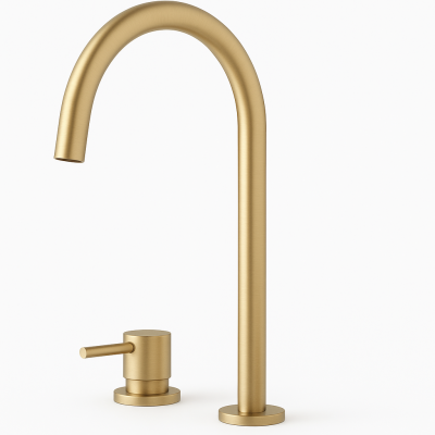 Waterevolution Flow 2-huls håndvaskarmatur med høj U 200 mm udløb Light Gold T1122UWGE