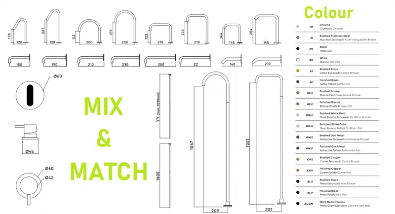 Waterevolution Flow 2-huls håndvaskarmatur med høj U 200 mm udløb Light Gold T1122UWGE