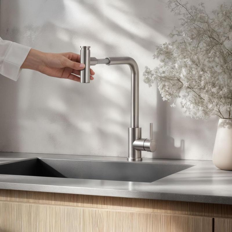 Quadri Cardiff køkkenbatteri med udtrækkeligt brusehoved med 2 stråletyper i rustfrit stål 1208955914