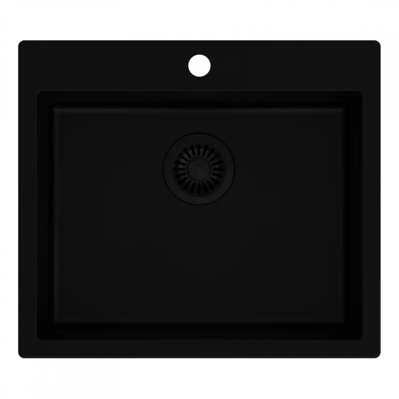 Quadri Sheffield sort granit planmonteret vask 57x50cm med hanehul og sort prop 1208956076