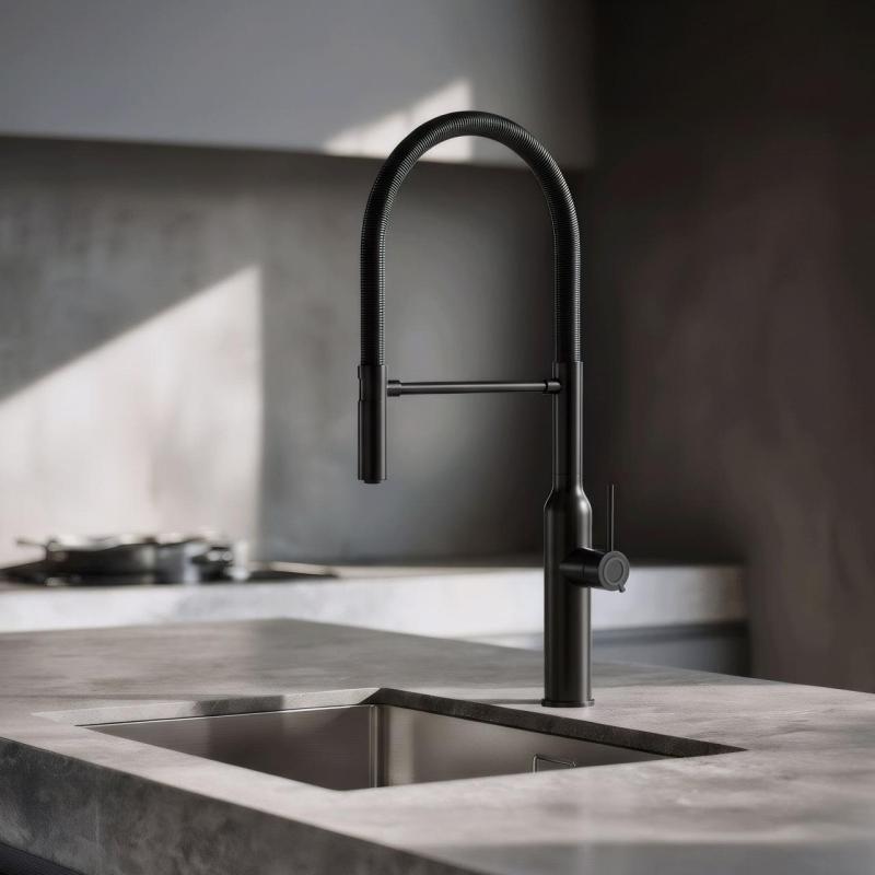 Quadri Stamford høj køkkenarmatur med fleksibel tud mat sort 1208956079
