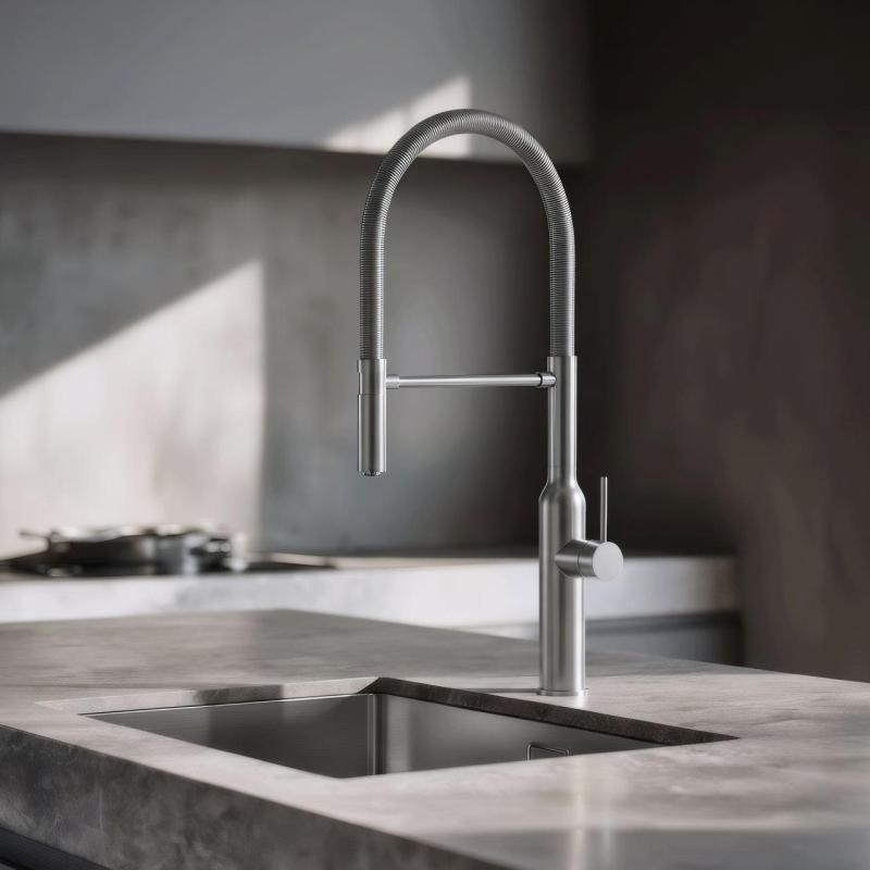Quadri Stamford høj køkkenarmatur med fleksibel tud i rustfrit stål 1208956080