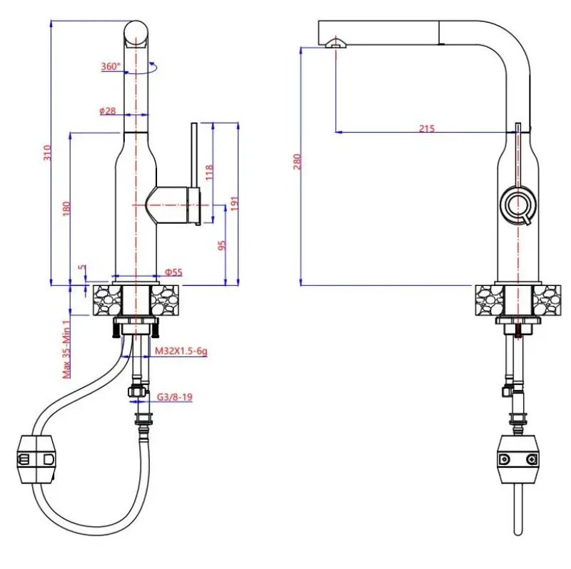 Quadri Stamford køkkenarmatur guld med udtrækkelig tud 1208956084