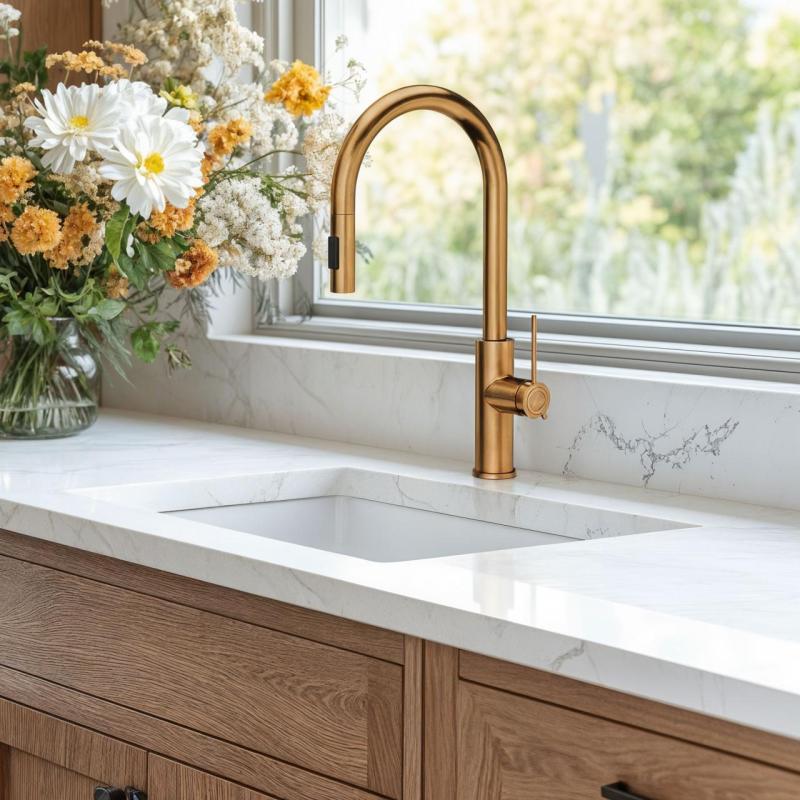 Quadri Retford køkkenarmatur i kobber med udtrækstud og sprayfunktion 1208956086