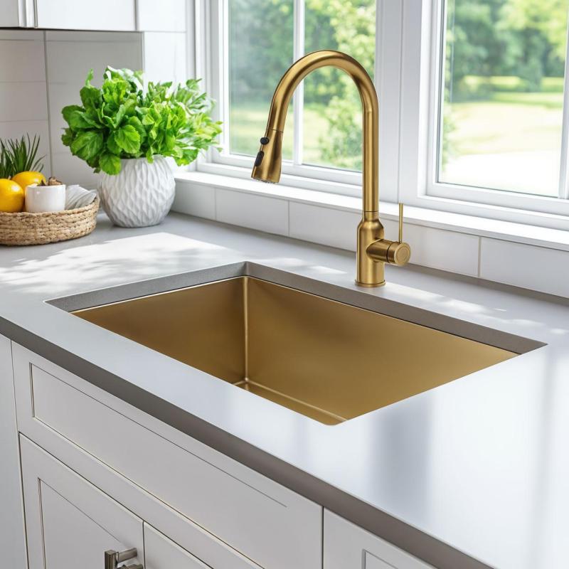 Quadri Stamford køkkenarmatur guld med udtrækbar tud og sprayfunktion 1208956093