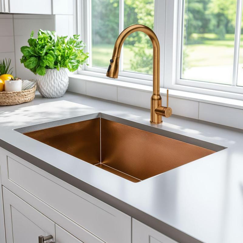 Quadri Stamford køkkenarmatur i kobber med udtrækkelig tud og sprayfunktion 1208956094