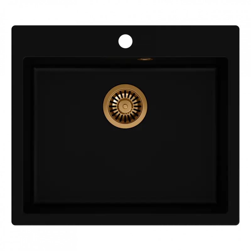 Quadri Sheffield sort granit indbygningsvask 57x50 cm med hanehul og kobberprop 1208956115