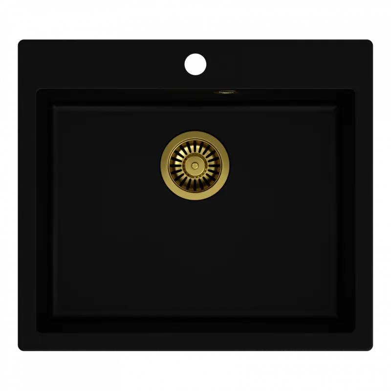 Quadri Sheffield sort granit planmonteret vask 57x50cm med hanehul og gylden prop 1208956116