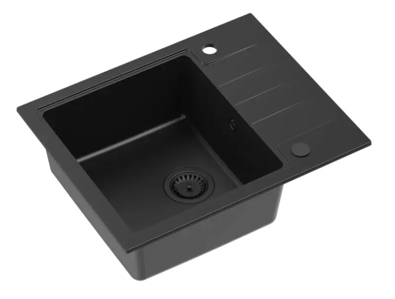 Quadri Cardigan sort granit underbygningsvask med sort prop og afdrypningsflade, vendbar, 62x50cm 1208956163
