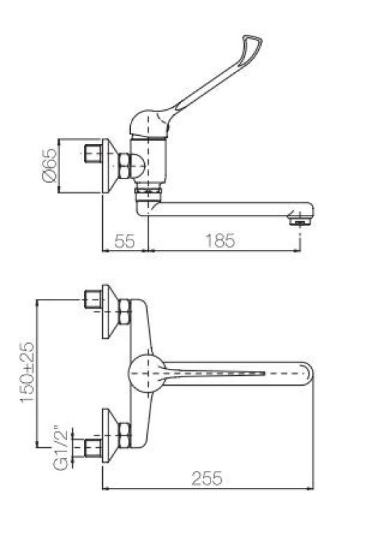 PB Clinic vandhane til køkken til handicappede, vægmonteret med lang håndtag, krom 1208956271