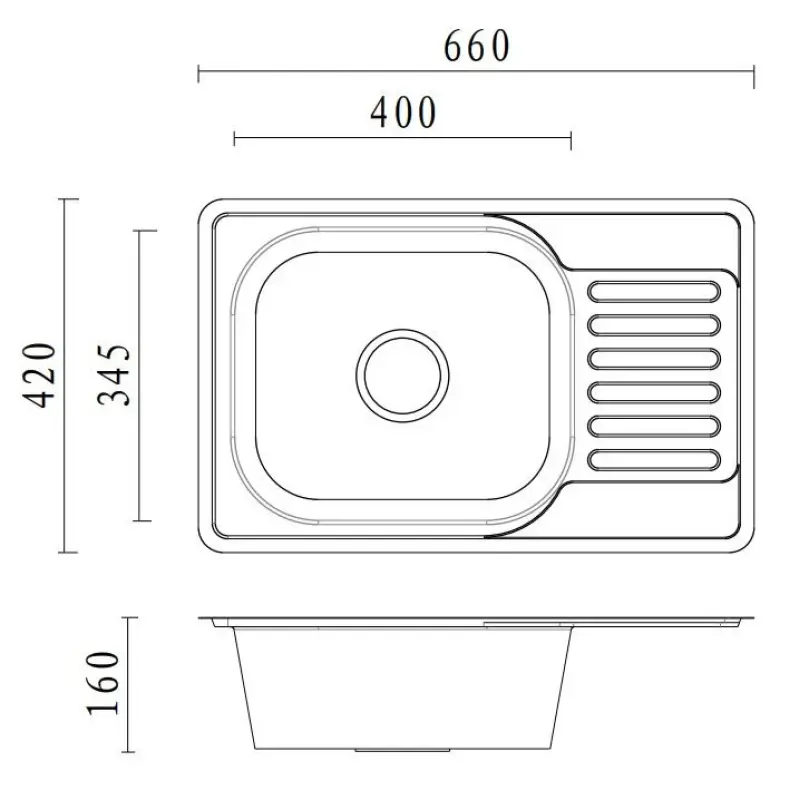Aquadesign Basic rustfrit stål køkkenvask med afdrypningsområde, vendbar, 66x42 cm, påbygning 1208956285