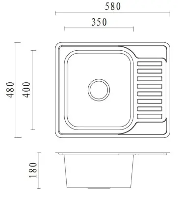 Aquadesign Rudolf rustfrit stål vask 580x480mm med afdrypningsbak vendbar 1208956288