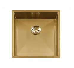 Lorreine 42WT-GOLD arbejdsblad med guld rustfrit stål vask 42x42cm til indbygning i keramik eller natursten.
