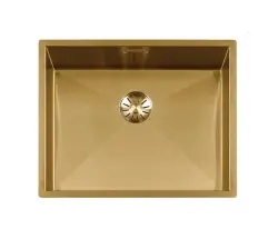 Lorreine 52WT-Gold arbejdsbord i rustfrit stål med guldfarvet vask 52x42cm til indbygning i keramik eller natursten