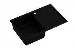 Quadri Sheffield sort granit planmonteret vask med afdrypningsområde 78x50cm og sort prop