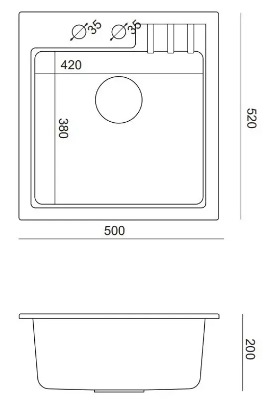 Quadri Cardigan hvid granit vask 50x52 cm med hanehul 1208956306