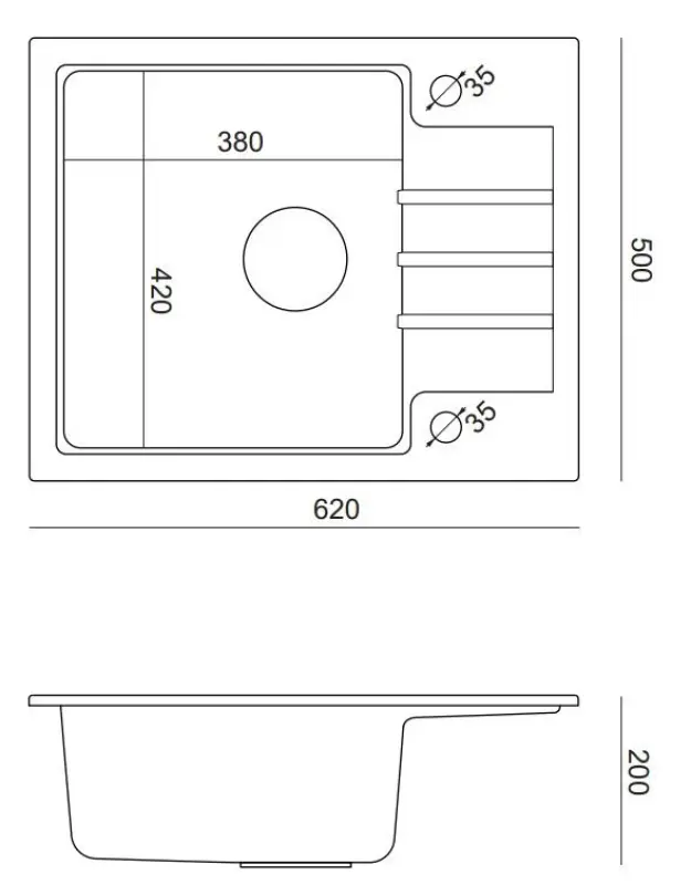 Quadri Cardigan hvid granit køkkenvask med afløbsbakke vendbar 62x50cm 1208956308