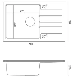 Quadri Cardigan hvid granit køkkenvask med afløbsplade, vendbar 78x50cm 1208956310