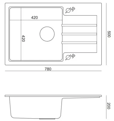 Quadri Cardigan hvid granit køkkenvask med afløbsplade, vendbar 78x50cm 1208956310