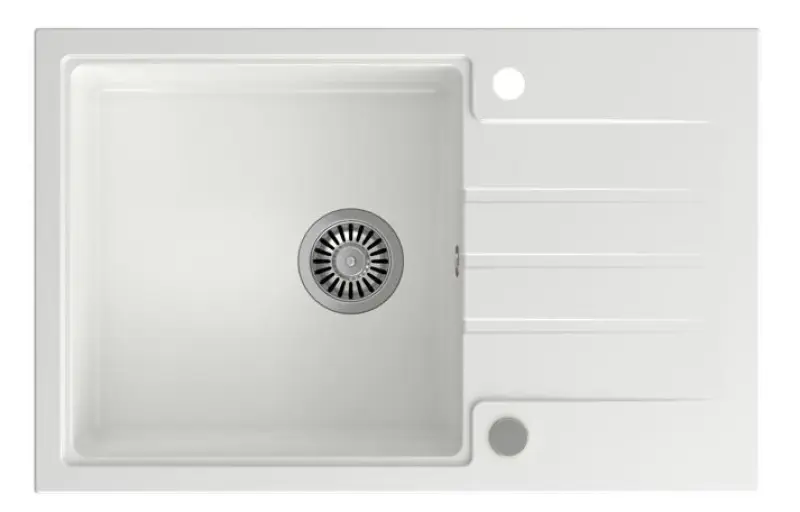 Quadri Cardigan hvid granit køkkenvask med afløbsplade, vendbar 78x50cm 1208956310