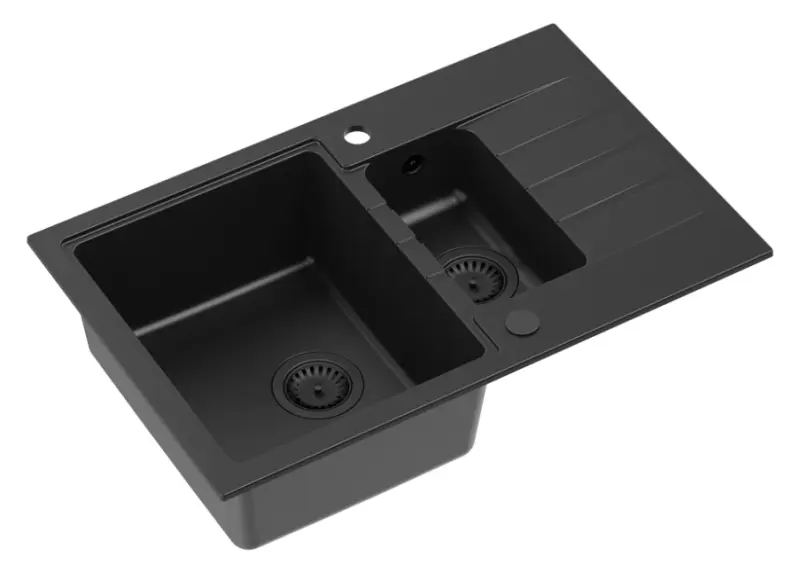 Quadri Cardigan sort 1,5 granit køkkenvask med afløbsbak vendbar 78x50cm med sort prop 1208956315