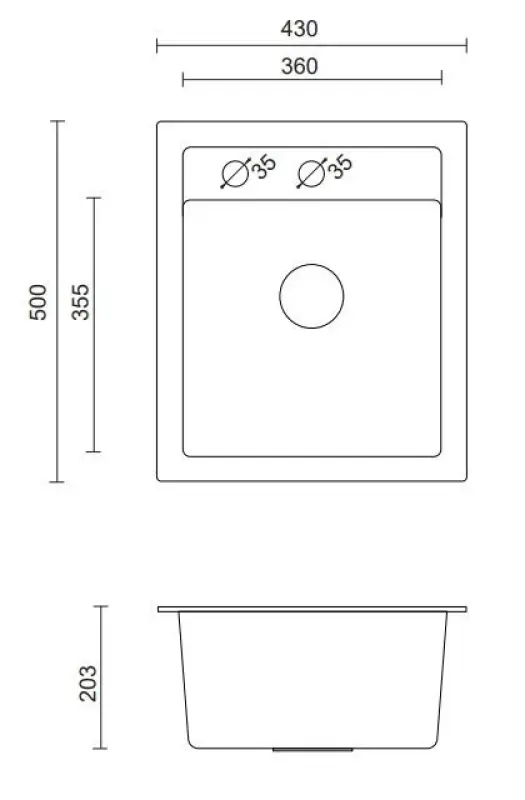 Quadri London granit antracit vask 43x50 cm med hanehul 1208956318