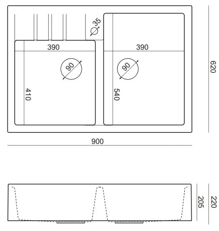 Quadri Minister Dobbel Vask Antracit Landlig Model 90x62cm 1208956322