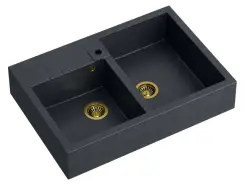 Quadri Minister Dobbelt Vask antracit landlig model 90x62cm med guldafløb 1208956323