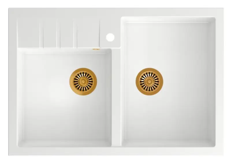 Quadri Minister Dobbelt Vaskekumme hvidt landligt model 90x62cm med kobberprop og overløb 1208956329