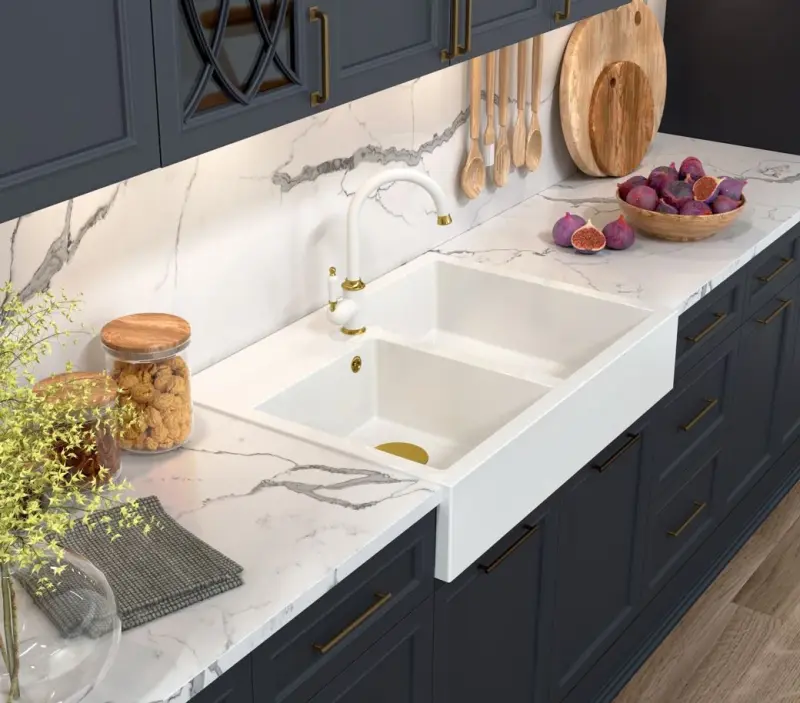 Quadri Minister Dobbelt Vaskekumme hvidt landligt model 90x62cm med kobberprop og overløb 1208956329