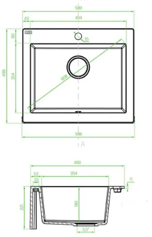 Aquadesign Farmhouse indbygget eller ovenpå monteret granitvask antracit 58x49 cm 1208956330