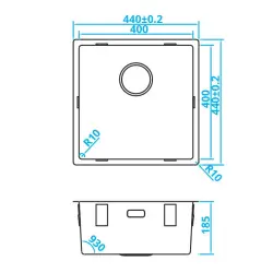 CARESSI Basic Line RVS vask 40x40 med fornyet integreret prop CABLPP40R10