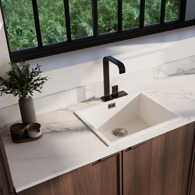 Hvid vask 50x40cm undermontering, overmontering og planmontering med rustfri stålprop 1208956397