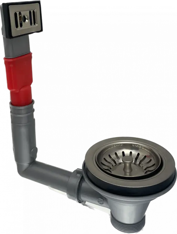 PB klassisk rustfrit stål afløbssæt med overløb til en køkkenvask og en lukbar kurvprop 1208956477