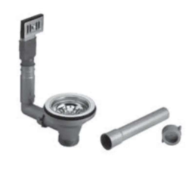 PB klassisk rustfrit stål afløbssæt med overløb til en køkkenvask og en lukbar kurvprop 1208956477