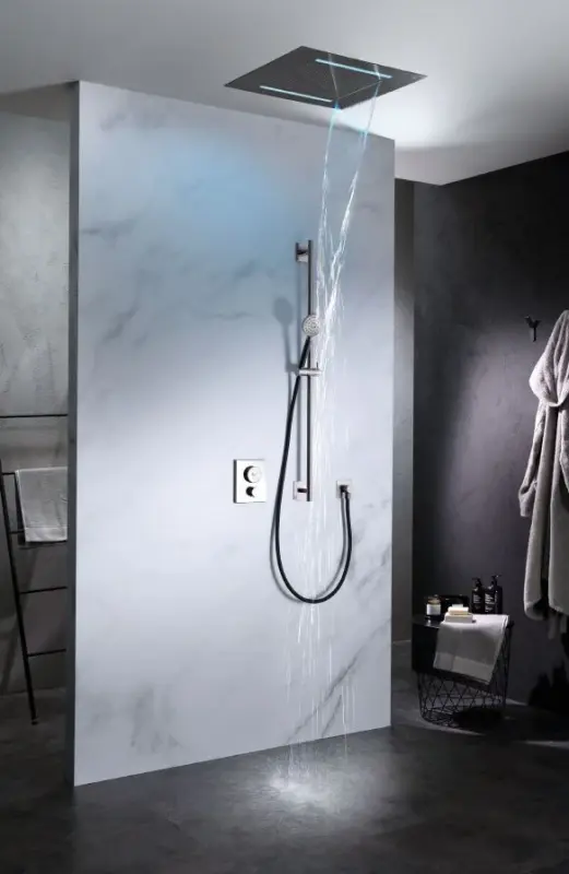 SB Square 316 Indbygget Regnbruser Velvet Temptation med LED kromoterapi og vandfald børstet PVD gun metal 1208956746