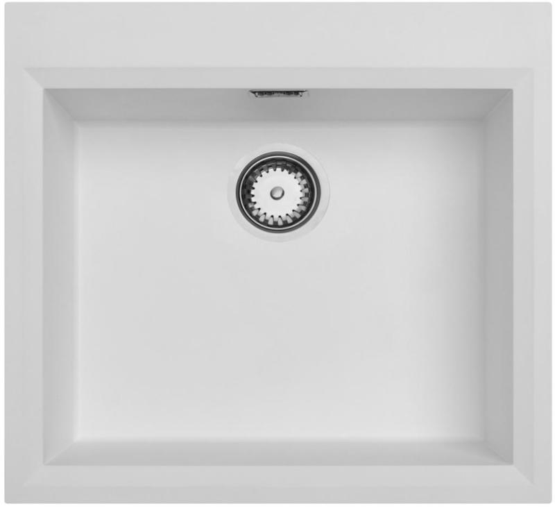Witte inbouw spoelbak 58x53cm met kraangatbank en rvs plug 1208956763