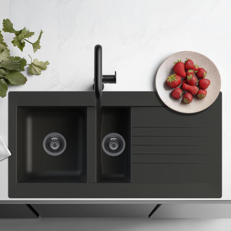 Ausmann Fibre 1,5 sort plastvask, vendbar med afdrypningsrist, overflademontering, 100 x 50 cm, 1208956783