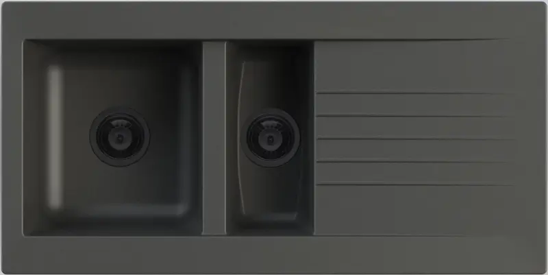 Ausmann Fibre 1,5 sort plastvask, vendbar med afdrypningsplade, 100 x 50 cm, med sort prop 1208956784