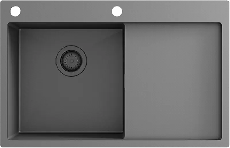 Ausmann Turt gun metal køkkenvask med afdrypningsområde til højre 780x500mm overmontering og planmontering 1208956953