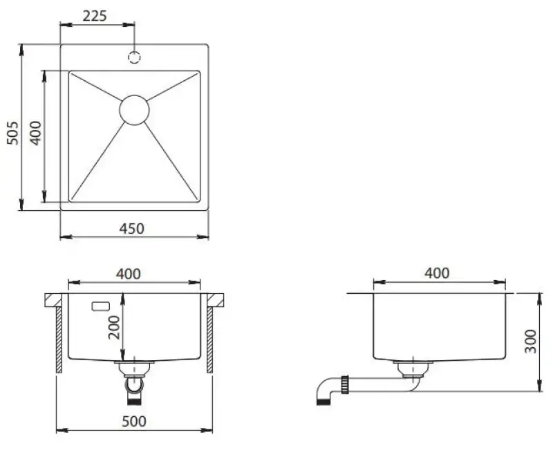 Ausmann Turt gun metal håndvask 450x505mm med hanehul til undermontering, planmontering og overmontering 1208956960